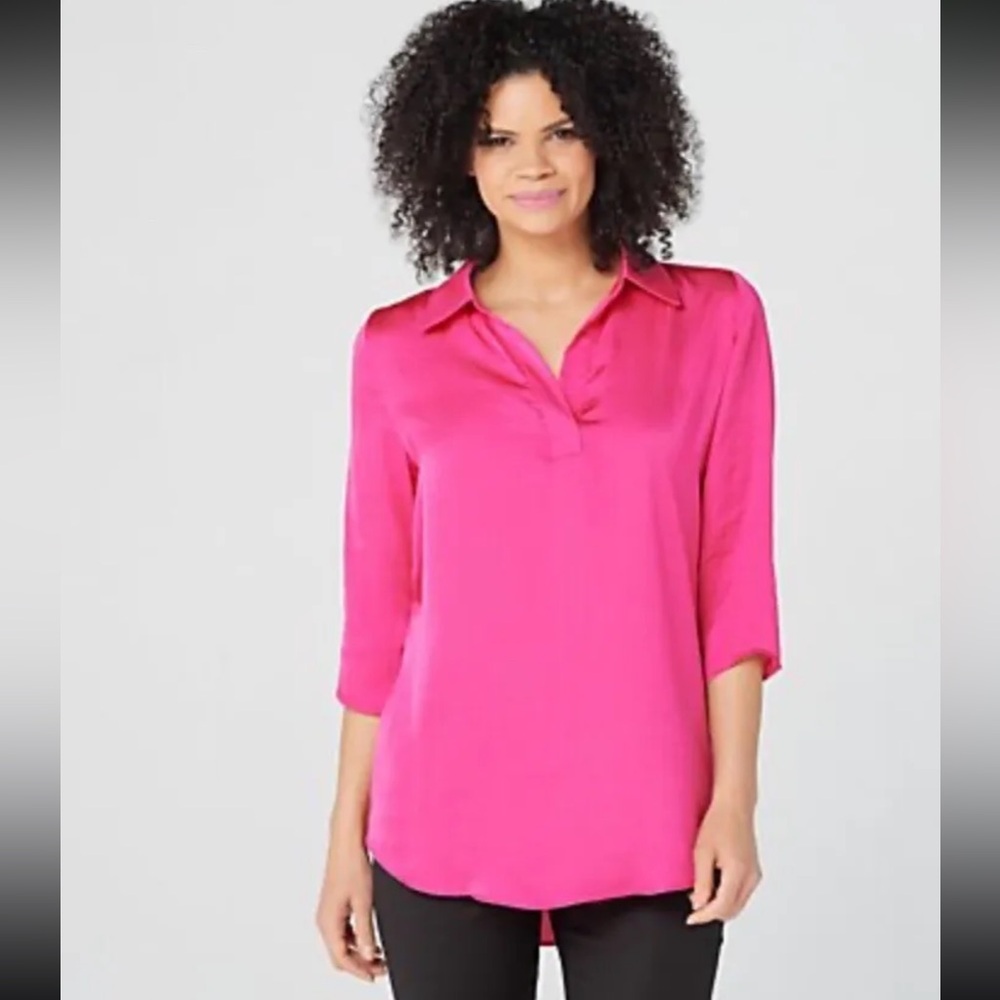 Attitudes by Renee Pink 3/4 Sleeve Blouse